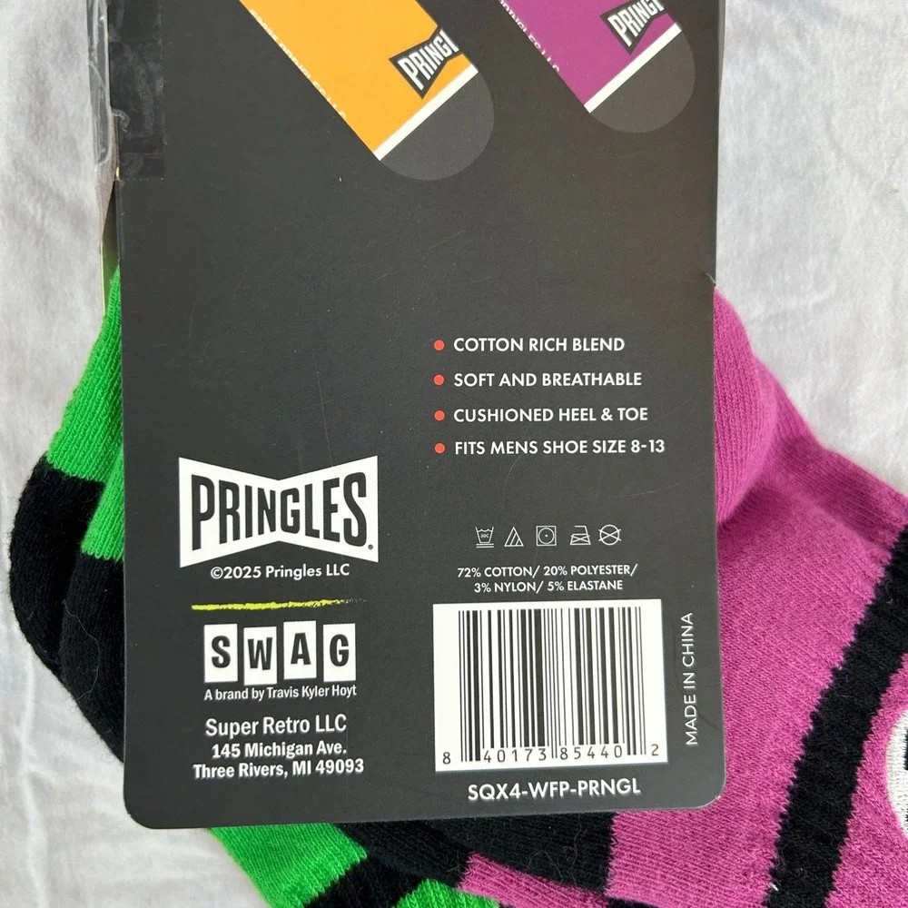 Swag Pringles Mens Quarter Socks 4 Pack Multicolor Performance Shoe Size 8-13